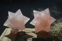 Polished Gemmy Pink Rose Quartz Merkabah Stars x 2 From Ambatondrazaka, Madagascar