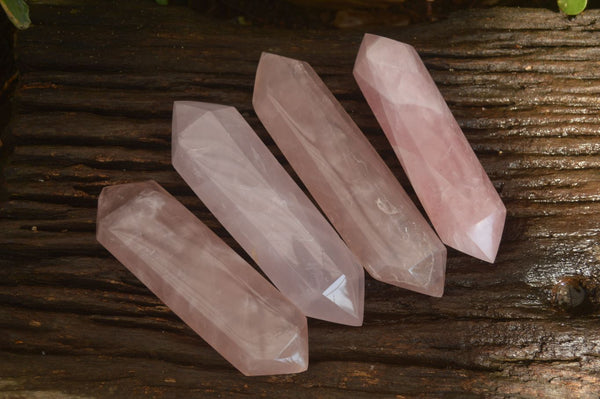 Polished Gemmy Double Terminated Rose Quartz Points x 4 From Ambatondrazaka, Madagascar