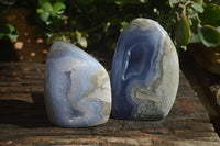 Polished Blue Lace Agate Standing Free Forms  x 2 From Nsanje, Malawi - Toprock Gemstones and Minerals 