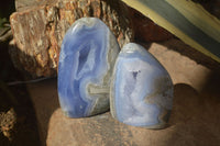 Polished Blue Lace Agate Standing Free Forms  x 2 From Nsanje, Malawi - Toprock Gemstones and Minerals 