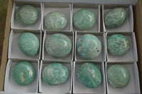 Polished Blue Amazonite Palm Stones  x 12 From Ambositra, Madagascar - Toprock Gemstones and Minerals 