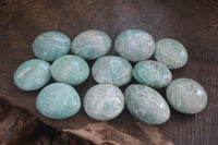 Polished Blue Amazonite Palm Stones  x 12 From Ambositra, Madagascar - Toprock Gemstones and Minerals 