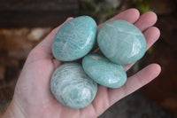 Polished Blue Amazonite Palm Stones  x 12 From Ambositra, Madagascar - Toprock Gemstones and Minerals 