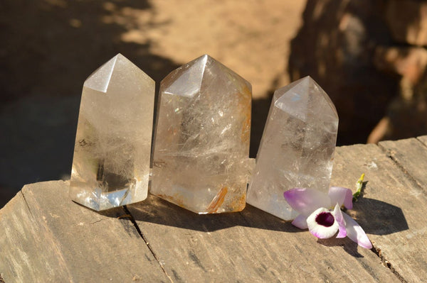 Polished Optic to Semi Optic Smokey Quartz Points  x 3 From Madagascar - TopRock