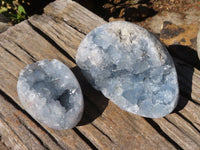 Polished Blue Celestite Egg Geodes  x 2 From Sakoany, Madagascar