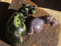 Polished Leopard Stone & Lepidolite Hippo Carvings  x 4 From Zimbabwe - Toprock Gemstones and Minerals 