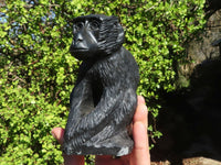 Polished Black Soapstone Baboon Carvings  x 2 From Zimbabwe