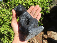 Polished Black Soapstone Baboon Carvings x 2 From Zimbabwe