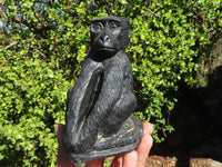 Polished Black Soapstone Baboon Carvings  x 2 From Zimbabwe