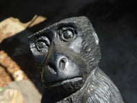 Polished Black Soapstone Baboon Carvings  x 2 From Zimbabwe