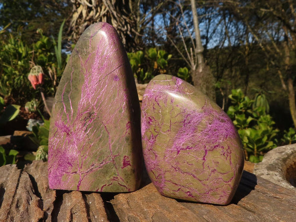 Polished Stichtite & Serpentine Standing Free Forms With Silky Purple Threads  x 2 From Barberton, South Africa - Toprock Gemstones and Minerals 