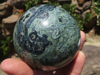 Polished Stromatolite / Kambamba Jasper Spheres With Wooden Stands x 8 From Mahajanga, Madagascar - TopRock