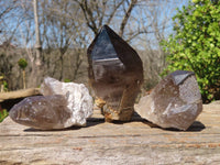 Natural Smokey Quartz Crystal Specimens x 3 From Malawi