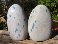 Polished Blue Spotted Spinel Quartz Standing Free Forms  x 2 From Madagascar - Toprock Gemstones and Minerals 