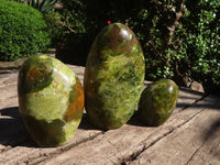 Polished Green Opal Standing Free Forms  x 3 From Madagascar - TopRock