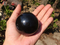 Polished  Schorl Black Tourmaline Spheres x 3 From Madagascar