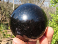 Polished  Schorl Black Tourmaline Spheres x 3 From Madagascar