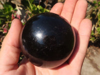 Polished  Schorl Black Tourmaline Spheres x 3 From Madagascar