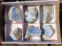 Polished Blue Lace Agate Geode Specimens x 6 From Nsanje, Malawi