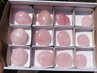 Polished Gemmy Pink Rose Quartz Palm Stones  x 12 From Madagascar - TopRock