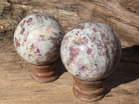 Polished Pink Rubellite In Feldspar & Quartz Matrix Spheres  x 6 From Madagascar - Toprock Gemstones and Minerals 