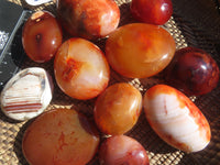 Polished Bright Red/ Orange Small to Medium Sized Carnelian Agate Palm Stones / Gallets - sold per kg - From Madagascar - TopRock