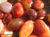 Polished Bright Red/ Orange Small to Medium Sized Carnelian Agate Palm Stones / Gallets - sold per kg - From Madagascar - TopRock