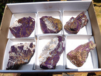 Natural  Manganese Phosphate With Heterosite/Metallic Purple In Black-Brown Ferro Manganese Matrix Purpurite Specimens x 6 From Namibia - TopRock