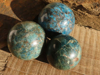 Polished  Blue Apatite Spheres  x 3 From Madagascar