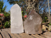 Polished Clear & Smokey Quartz Points  x 2 From Madagascar - Toprock Gemstones and Minerals 