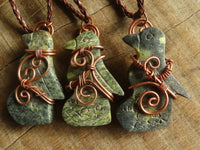 Polished  Copper Wire Wrapped Leopard Stone Eagle Pendants  x 6 From Zimbabwe