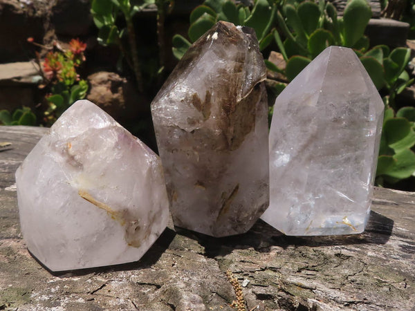 Polished Smokey & Smokey Amethyst Window Quartz Crystals  x 6 From Akansobe, Madagascar - TopRock