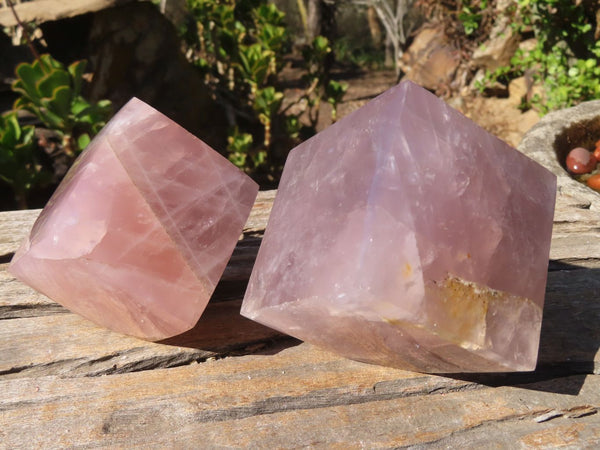 Polished Pink Rose Quartz Cubes x 2 From Antsirabe, Madagascar