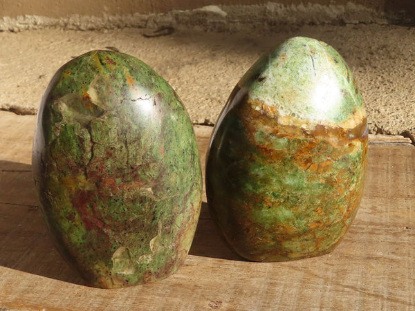 Polished Green Chrysoprase Standing Free Forms  x 2 From Ambatondrazaka, Madagascar - Toprock Gemstones and Minerals 