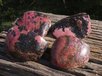 Polished One Sided Pink & Black Rhodonite Pieces x 4 From Ambindavato, Madagascar - TopRock