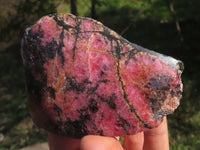 Polished One Sided Pink & Black Rhodonite Pieces x 4 From Ambindavato, Madagascar - TopRock