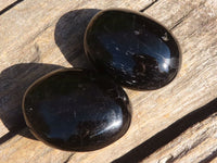 Polished Schorl Black Tourmaline Palm Stones  x 12 From Madagascar - Toprock Gemstones and Minerals 