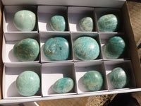 Polished Blue Amazonite Palm Stones  x 12 From Madagascar - Toprock Gemstones and Minerals 