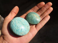 Polished Blue Amazonite Palm Stones  x 12 From Madagascar - Toprock Gemstones and Minerals 