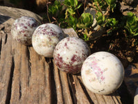 Polished Rubellite Pink Tourmaline Matrix Spheres x 4 From Madagascar