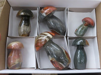 Polished Polychrome / Picasso Jasper Mushrooms  x 6 From Mahajanga, Madagascar - TopRock