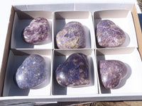 Polished Purple Lepidolite Hearts  x 6 From Madagascar - Toprock Gemstones and Minerals 