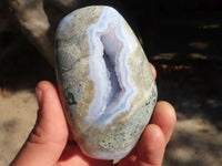 Polished Blue Lace Agate Standing Free Forms  x 4 From Nsanje, Malawi