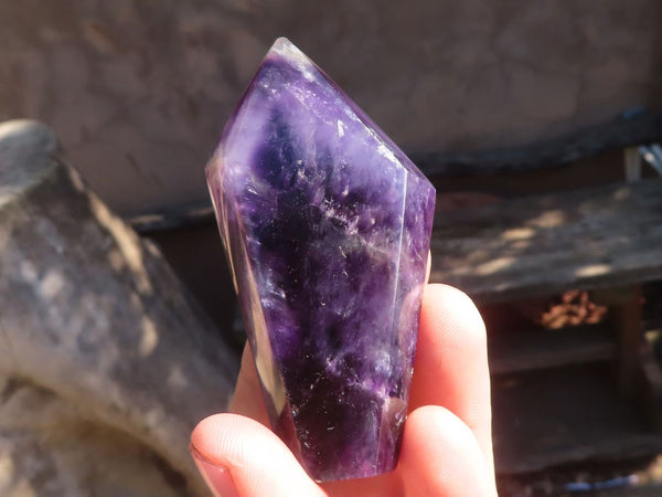 Polished Chevron Amethyst Points x 6 From Zambia