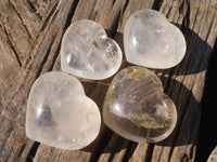 Polished Clear Rock Crystal Gemstone Hearts x 4 From Madagascar