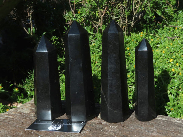 Polished Black Basalt Crystal Points x 4 From Madagascar - TopRock