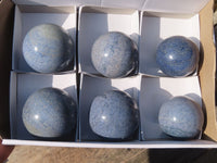 Polished Blue Lazulite Spheres  x 6 From Madagascar