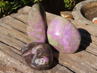 Polished Stichtite & Serpentine Standing Free Forms With Silky Purple Threads  x 3 From Barberton, South Africa - Toprock Gemstones and Minerals 