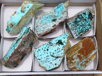 Natural Drusi Coated Chrysocolla Specimens With Malachite & Native Copper Dolomite Coating x 6 From Kakanda, Congo - TopRock