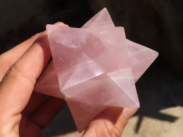 Polished Gemmy Rose Quartz Merkabah Stars x 3 From Madagascar